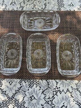 Clear Pressed Glass Rectangular Serving Dishes - Set of 4